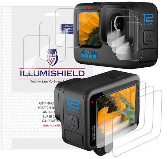 Go Pro Hero 12 [3-Pack] (Back+Lens+Front) iLLumiShield Clear Screen Protector