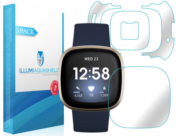 Fitbit Versa 3 [3-Pack] ILLUMI AquaShield Front + Back Protector